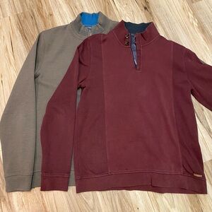 TED BAKER 2x 1/4 Zip Pullovers Cotton Blend Tan and Maroon Mens Sz Small EUC